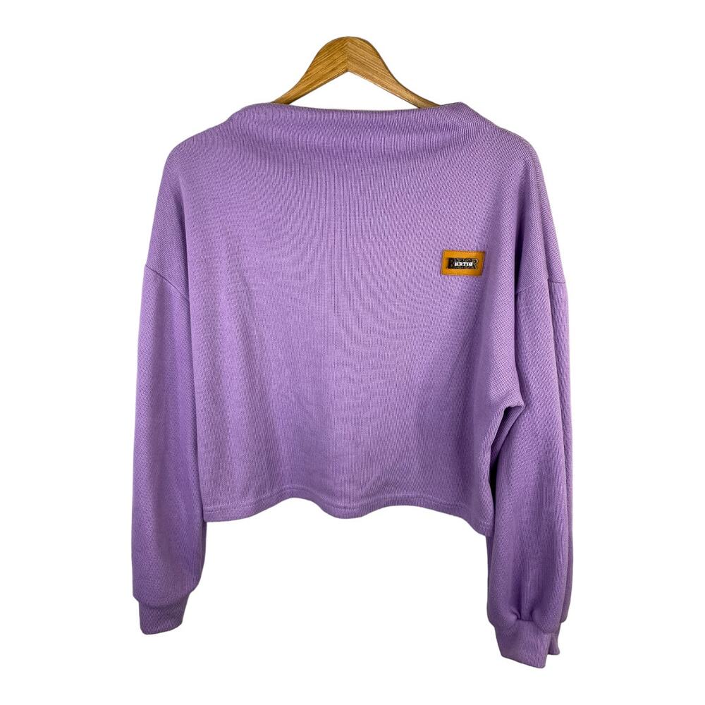 Shein Womens Purple Cropped Balloon Sleeve Boat Neck Sweatshirt size large